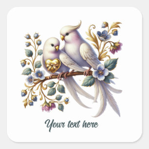 Cute love birds customizable Wedding  Square Sticker