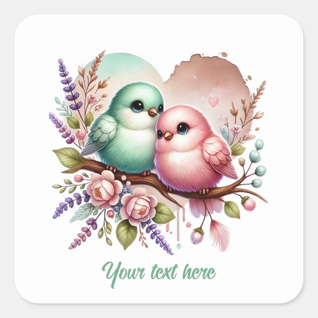 Cute love birds customizable Wedding Square Sticker (Front)