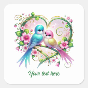 Cute love birds customizable Wedding  Square Sticker