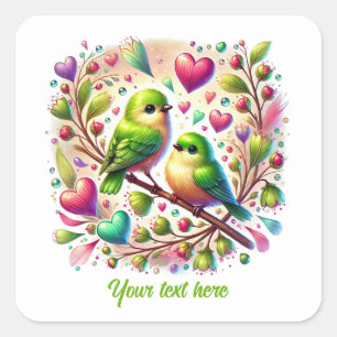 Cute love birds customizable Wedding  Square Sticker