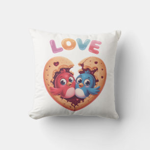 Cute Love Birds in a Heart Cookie Cushion