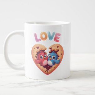 Cute Love Birds in a Heart Cookie Large Coffee Mug