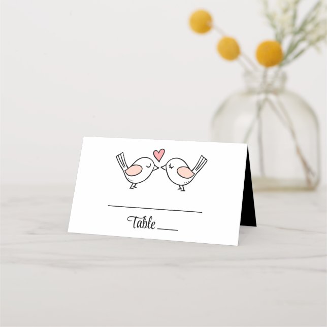 Cute Love Birds Lovebirds Black Wedding Escort  Place Card (Front)