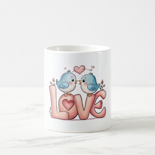 Cute Love Birds Mug - Romantic Couples Coffee Cup  (Center)