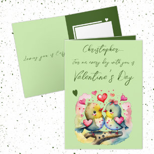 Cute love birds name green Valentine's Day Card