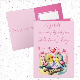 Cute love birds name pink Valentine's Day Card