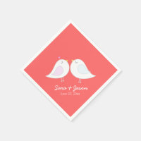 Cute Love Birds on Coral Background