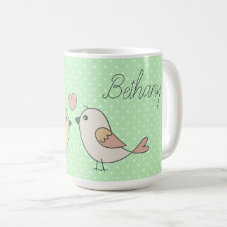 Cute Love Birds on Mint Green Polka Dot Coffee Mug