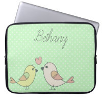 Cute Love Birds on Mint Green Polka Dot