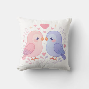 Cute Love Birds Pastel Romantic Illustration Cushion
