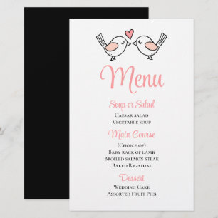 Cute Love Birds Pink Black Lovebirds Wedding Menu