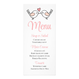 Cute Love Birds Pink Black Lovebirds Wedding Menu