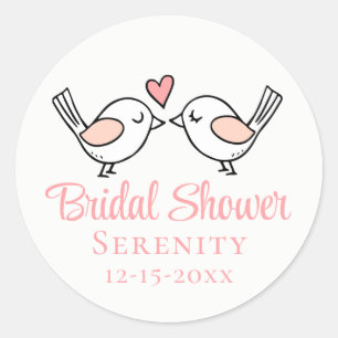 Cute Love Birds Pink Lovebirds Bridal Shower Classic Round Sticker