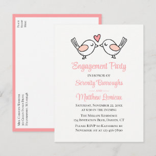 Cute Love Birds Pink Lovebirds Engagement Party Invitation Postcard