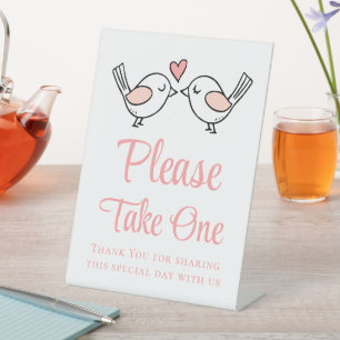 Cute Love Birds Pink Lovebirds Wedding Favours Pedestal Sign