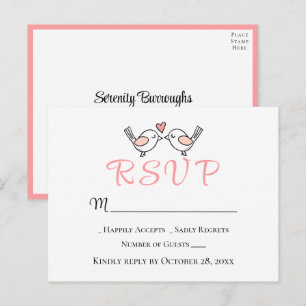 Cute Love Birds Pink Lovebirds Wedding RSVP Postcard