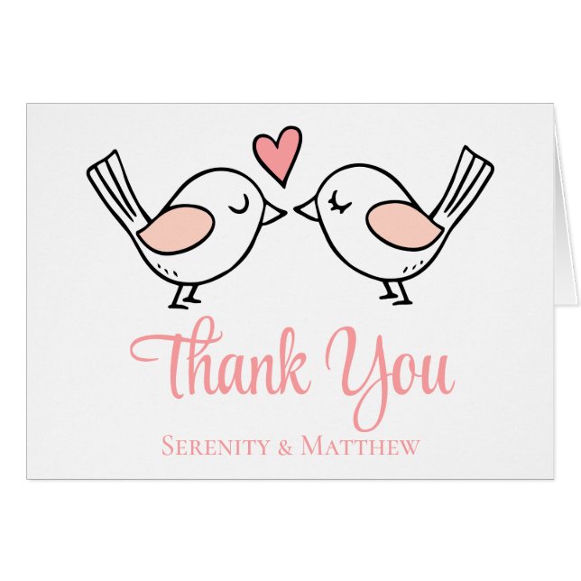 Cute Love Birds Pink Lovebirds Wedding Thank You (Front Horizontal)