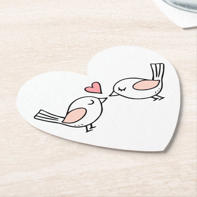 Cute Love Birds Pink White Wedding Lovebirds Paper Coaster (Angled)