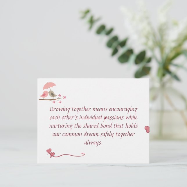 Cute Love Birds Postcard | Shared Future & Growth  (Standing Front)