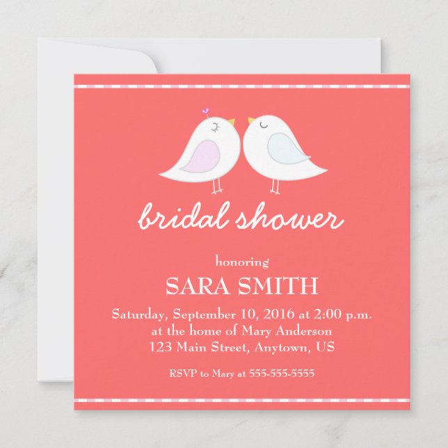 Cute Love Birds Red Bridal Shower Invite (Front)