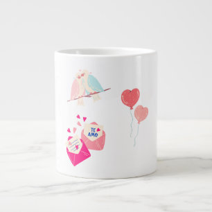 cute love birds & romance large coffee mug