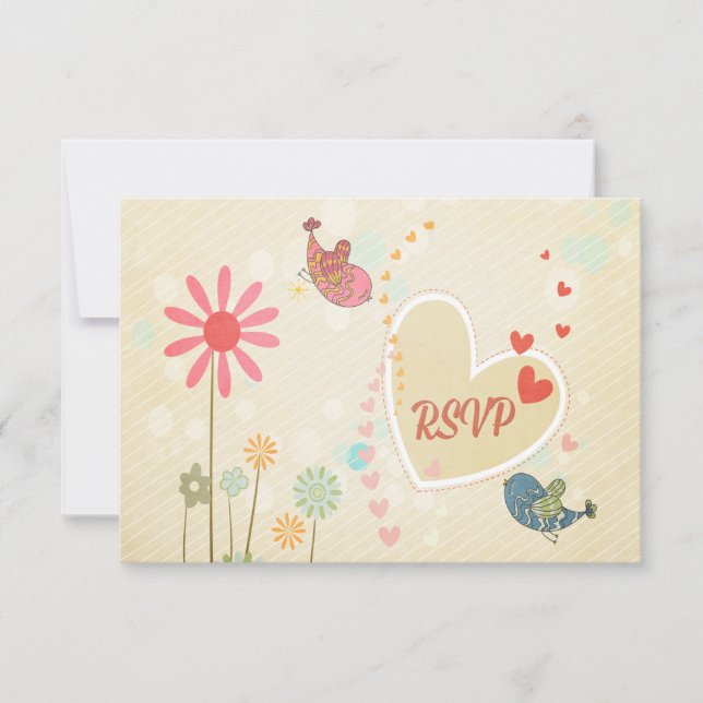 Cute Love Birds RSVP Wedding Card (Front)