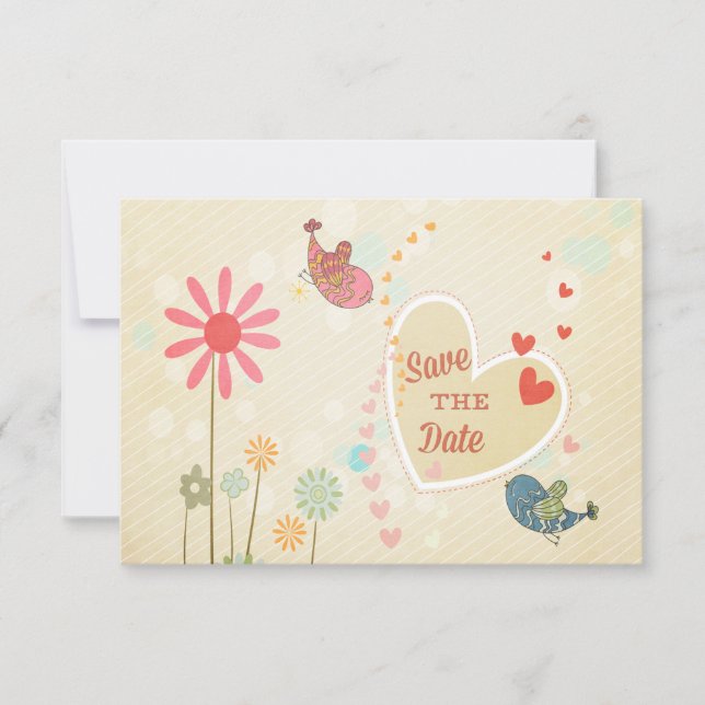 Cute Love Birds Save The Date Invitation (Front)