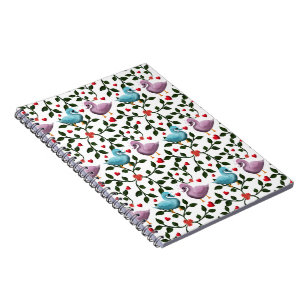 Cute Love Birds Seamless Pattern Romantic  Notebook
