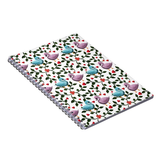 Cute Love Birds Seamless Pattern Romantic  Notebook (Right Side)