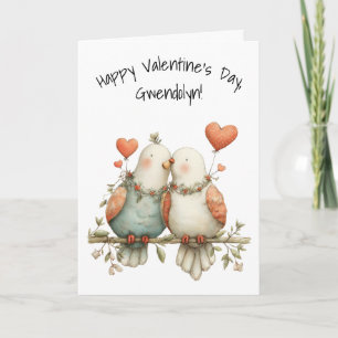 Cute Love Birds with Hearts Happy Valentine's Day Card