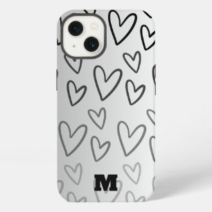 cute love black and white heart personalised phone iPhone 13 case