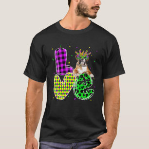 Cute Love Boxer Dog Mask Plaid Leopard Mardi Gras T-Shirt