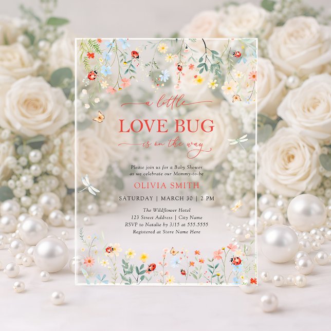 Cute Love Bug Wildflower Baby Shower  Acrylic Invitations (Creator Uploaded)