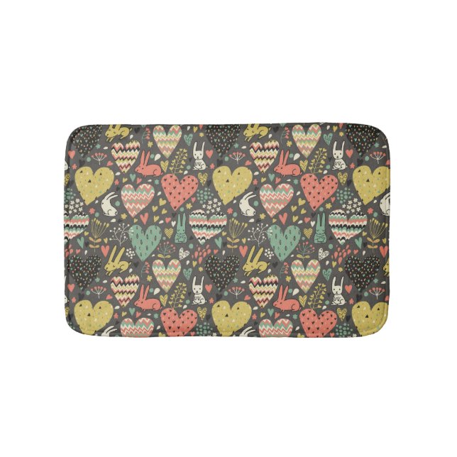 Cute love bunnies pattern with hearts bath mat (Front)