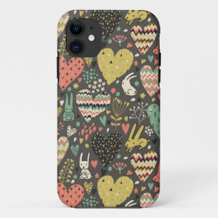 Cute love bunnies pattern with hearts Case-Mate iPhone case