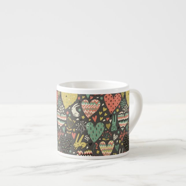 Cute love bunnies pattern with hearts espresso cup (Front Right)