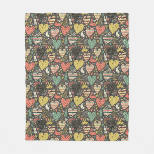 Cute love bunnies pattern with hearts fleece blanket