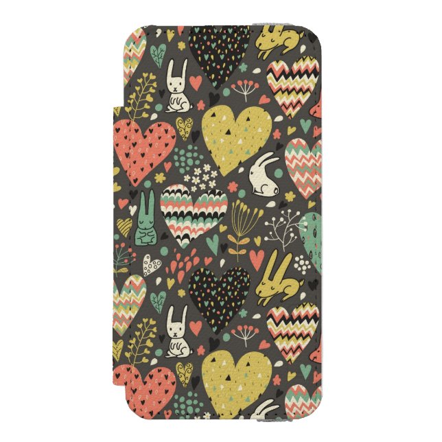 Cute love bunnies pattern with hearts incipio iPhone wallet case (Folio Front)