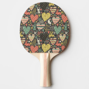 Cute love bunnies pattern with hearts ping pong paddle