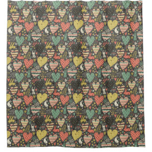 Cute love bunnies pattern with hearts shower curtain