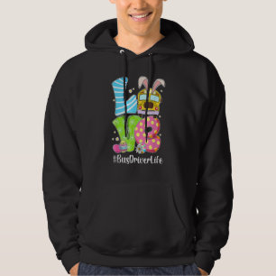 Cute Love Bunny School Bus Driver Life Happy Easte Hoodie