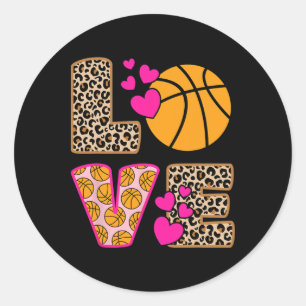 Cute Love Bysketbyll Leopard Print Women Girls Bys Classic Round Sticker