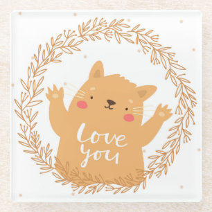 Cute Love Cat Glass Coaster