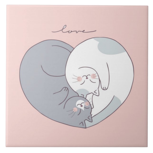 Cute Love Cats  Ceramic Tile (Front)