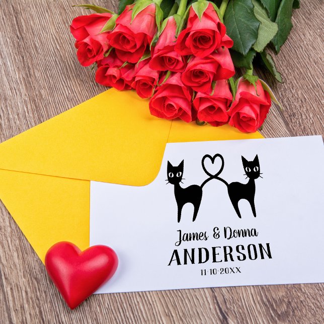 Cute Love Cats With Heart Personalised Wedding Rubber Stamp (Creator Uploaded)