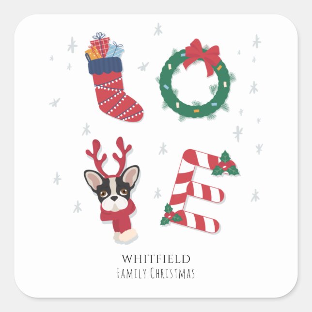 Cute Love Christmas Holiday Puppy Family Square Sticker (Front)
