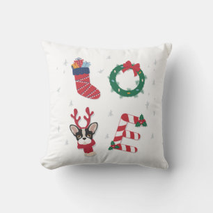 Cute Love Christmas Holiday Puppy Wreath Cushion