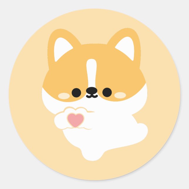 Cute Love Corgi Classic Round Sticker (Front)