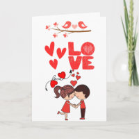 Cute Love Couple Illustration with Hearts