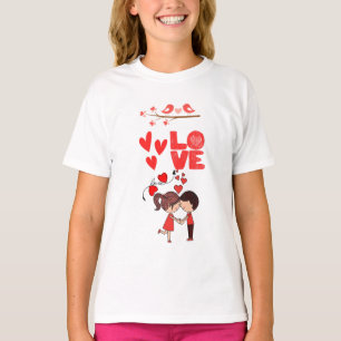 Cute Love Couple Illustration with Hearts T-Shirt
